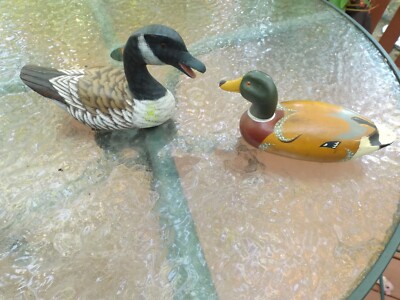 Vintage Pair Wooden Ducks He and She Hand Carved & Hand Painted 10  length