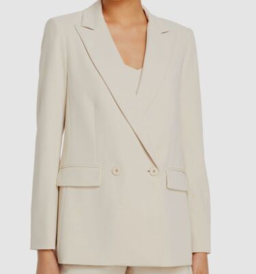 $495 Alice + Olivia Women's White Justin Leather Double Breasted Blazer Jacket 6