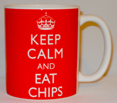 Keep Calm and Eat Chips Becher kann tolle Pommes Kartoffelchips Liebhaber Geschenk personalisieren