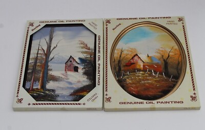Textured Hand Painted Oil Painting Rustic Outdoor Farmhouse Scenery Winter Fall