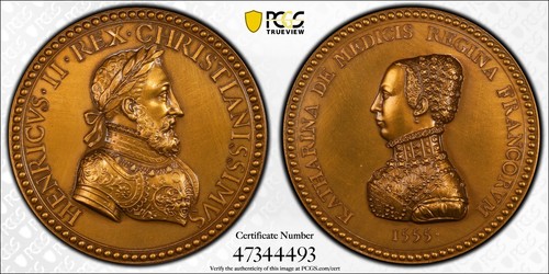 Henri II & Catherine de' Medici, Medal "1555", Official Restrike 1981, PCGS SP67 - Picture 3 of 4