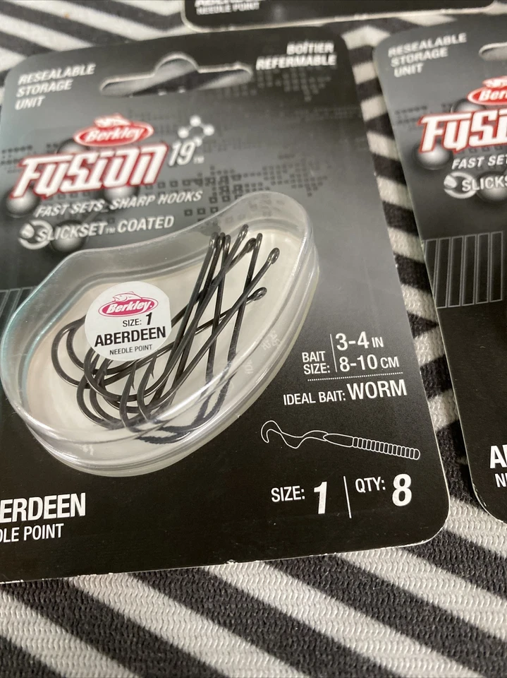(3 paquetes) Gancho de pesca Berkley Fusion19 Aberdeen punta de aguja tamaño 1 Foto 2 de 3