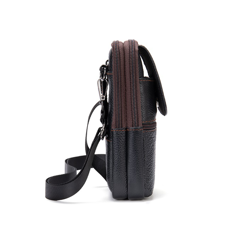 Men's Leather Crossbody Bag Multipocket Phone Belt Pouch Shoulder Bag