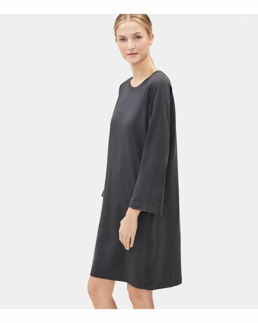 Eileen Fisher GRAPHITE Cotton Stretch Jersey Round Neck Dress 1X $258