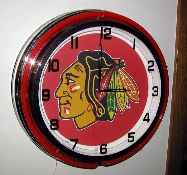 NHL Chicago Blackhawks Logo Sign 18" 2 Ring Neon Clock