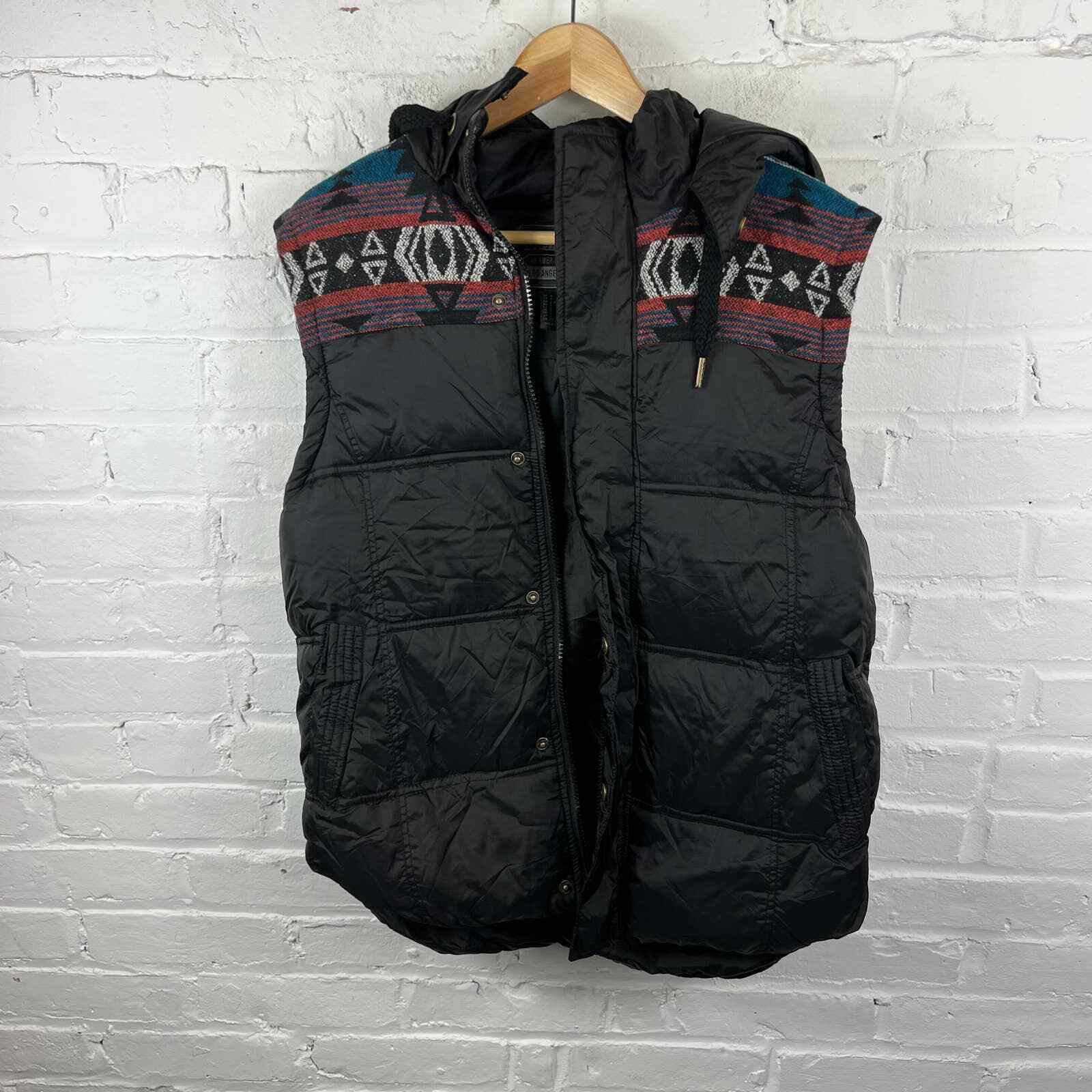 Hooded Puffer Vest Sleeveless Black 
