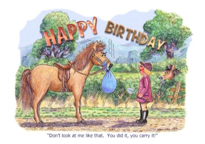Arand Foster Happy Birthday Horses & Ponies Huour Cartoon A5 Funny