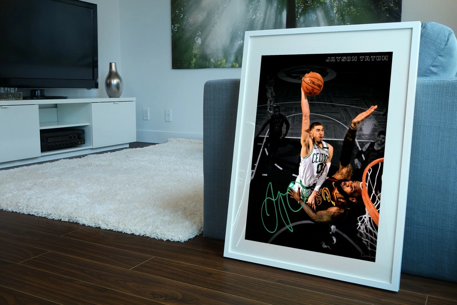 Jayson Tatum Boston Autographed Dunking Poster Print.
