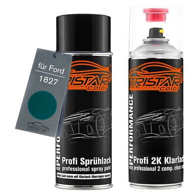 Autolack 2K Spraydosen Set für Ford 1827 Verde Capri Perol. Basis 2K Klarlack