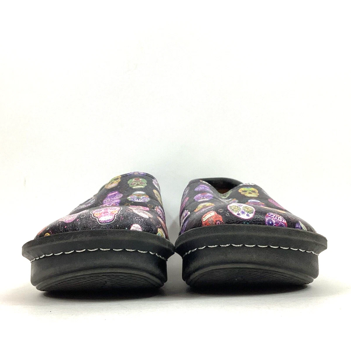 Alegria Women Sz 39 Black Leather Multi Colored Sugar Skulls Black