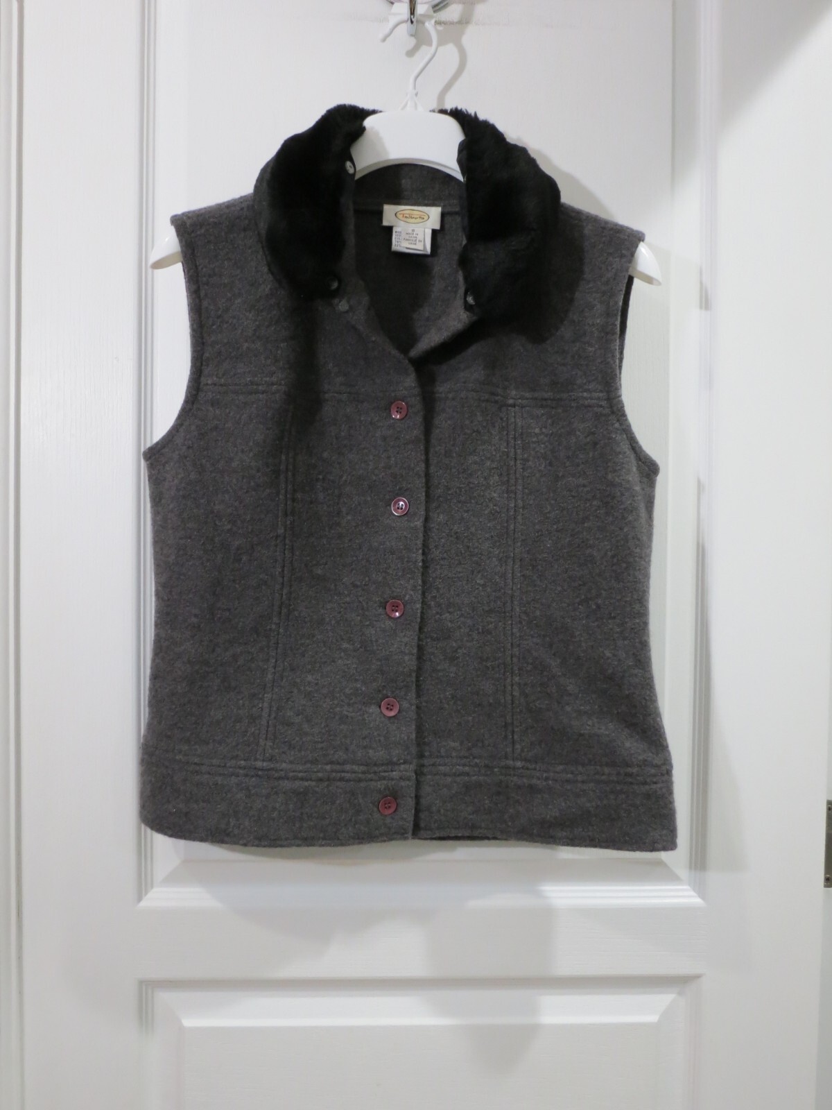 Talbots 100% Wool Solid Gray Full Button Vest w/ … - image 20