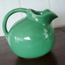 Green Ball Jug Pitcher, Tilt pour, Art Pottery Ice Guard 2 Quart (8cup) capacity