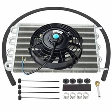 15-1/2" Radiator Transmission Oil Cooler W/7" Cooling Fan Kit Universal Aluminum