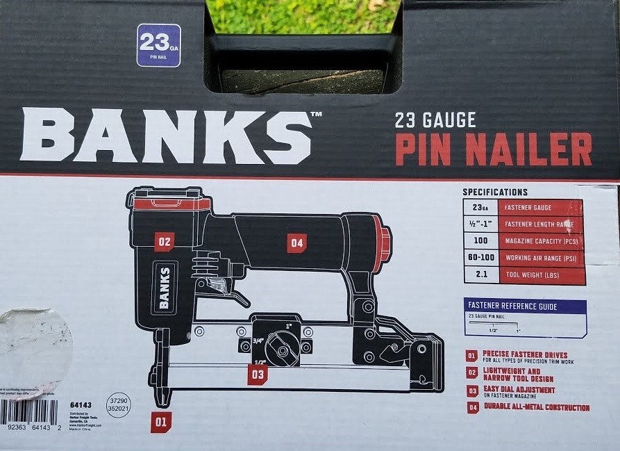 (USA SELLER) BANKS 23 Gauge Air Pin Finish Nailer Nail Gun for Trim Moulding 