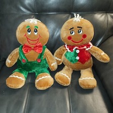 Dan Dee Vintage Gingerbread Boy Set Of 2 Pair Christmas Plush Stuffed Cookie