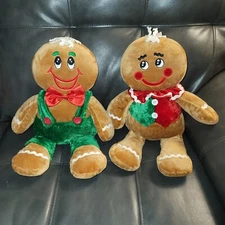 Dan Dee Vintage Gingerbread Boy Set Of 2 Pair Christmas Plush Stuffed Cookie