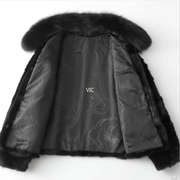 Luxury Women Real Mink Fur Genuine Coat With Fox Fur Collar Warm Winter Jacket - Image 4 of 4