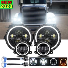 7" LED Headlamp Headlights & 4'' Fog Lights for Freightliner Coronado 2001-2016