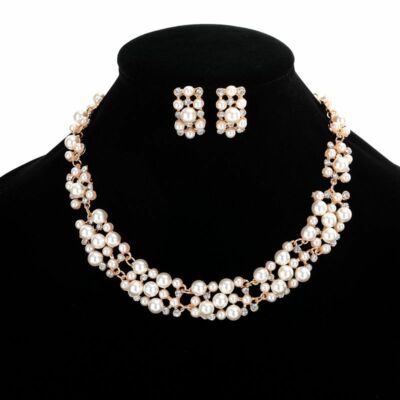 Blanc de Culture Perle Collier Boucles D'Oreilles Bracelet Clou Set Cadeau