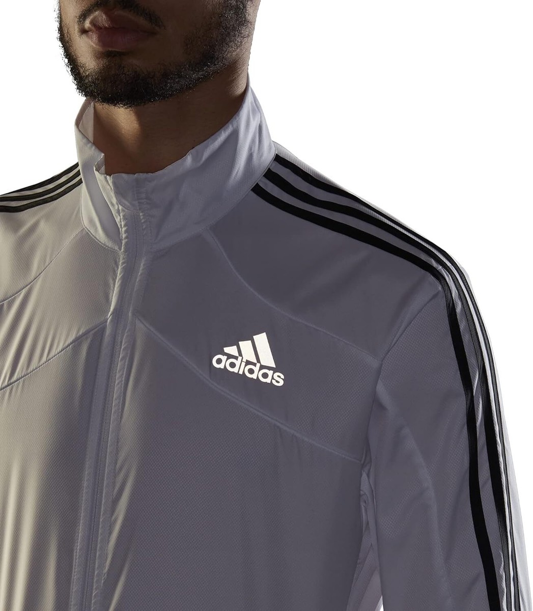 adidas Men's Marathon Jacket 3-stripes Large, White/Black | eBay