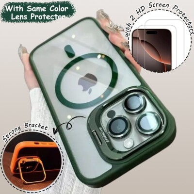For iPhone 16 15 14 13 12 11 Pro Max Shockproof Mag Case + Lens Screen Protector