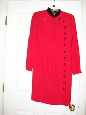 DAVID WARREN Beautiful Red Dress Black Velvet Mandarin Collar Size 8 NWT
