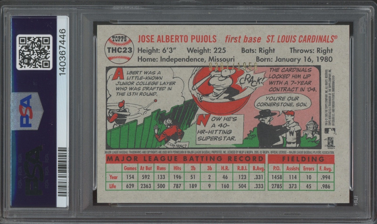 2005 Topps Heritage Chrome #23 Albert Pujols /1956 Mint PSA 9 view 2