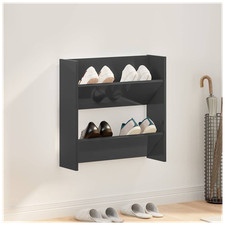 Image of Wall Shoe Cabinet Slim High Gloss Grey 80x18x60cm Engineered Wood Storage Unit