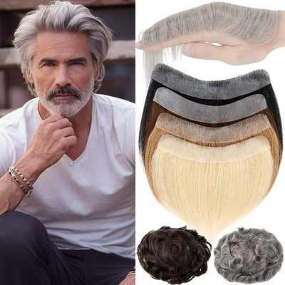 Toupee for Men Natural Thin Skin Real Human Hair Replacement System Hairpiece US