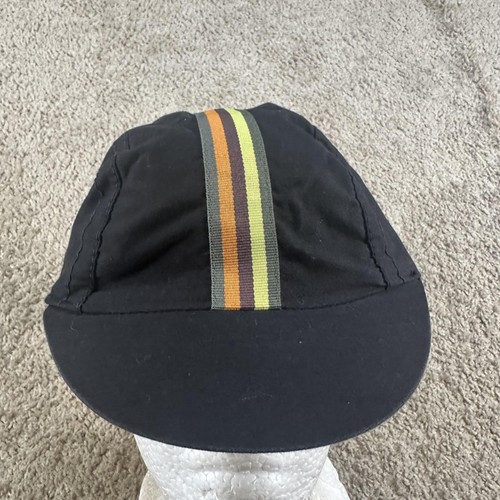 Rapha Cycling Cap Hat Mens Large Black Striped Cotton Logo Road Bike Lightweight