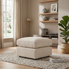 4 Seater Cream Corner L/R Sofa 3 2 Seater Jumbo Cord Couch Arm Chair & Footstool