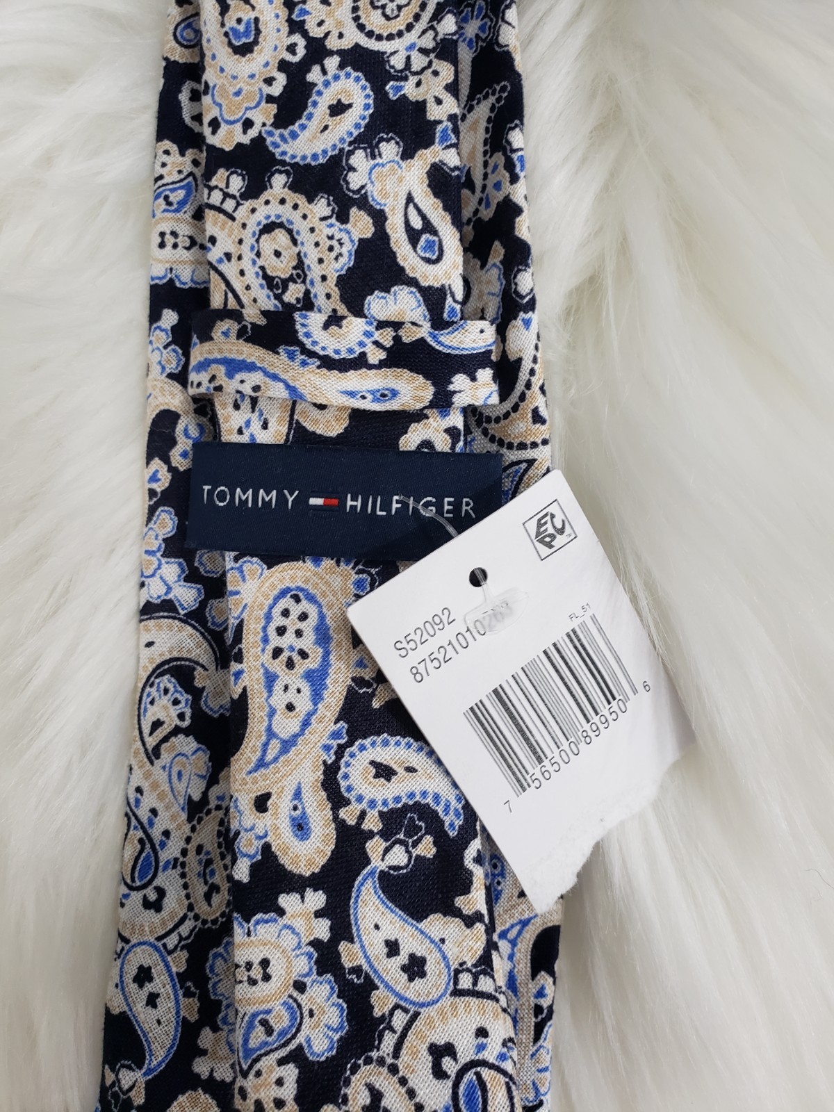 NEW Tommy Hilfiger Blue Cream Paisley Pattern 100% Linen Designer Tie Dressy thumbnail 4