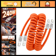 Coiled USB C Cable 240H Sag-Free Charging, 2 Pack - Durable Orange Charging Cord