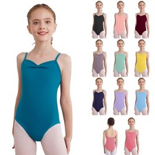 Kids Girls Bodysuit Sleeveless Leotard Athletic Jumpsuit Costume Ruched Yoga