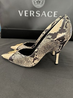 Versace Virtus Python Print Heel Pump H. 100 Vitello St. Pitone Size 39 US 9