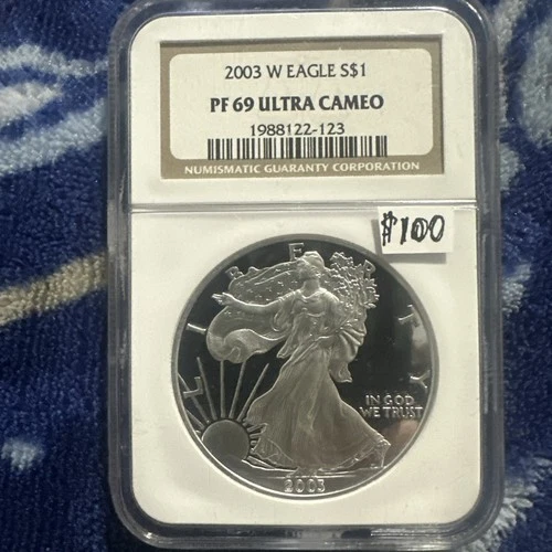 2003-W Proof American Silver Eagle, PF69 Ultra Cameo Highly Collectible