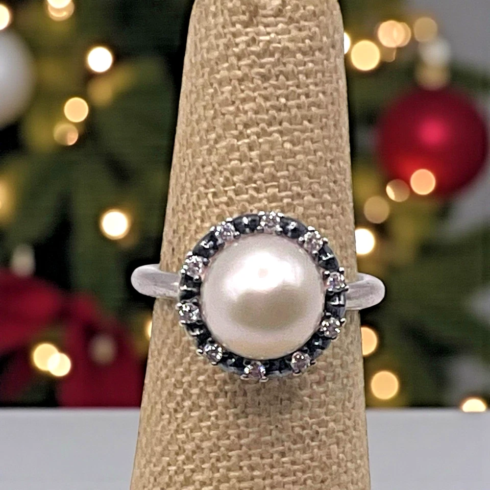 Anel de halo de diamante PANDORA ALE 50 prata esterlina 925 pérola e 0,5 CTW, tamanho 5,5 - Imagem 2 de 4