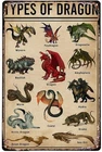 Vintage Tin Metal Sign Types of Dragon Retro Wall Art Decor 8x12