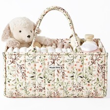 Portable Floral Diaper Bag with Removable Dividers, Durable Easy Carry Design