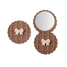 Brown Waffle Round Compact Mirror Bow Double ...