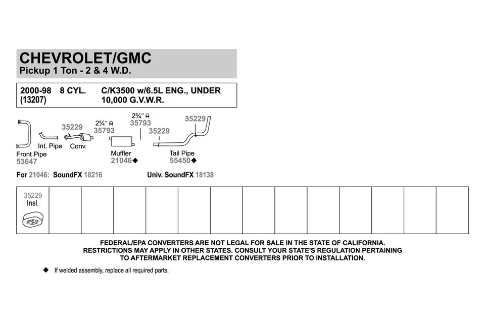 For Chevy C3500HD 2001-2002 Walker 53647 Aluminized Steel Exhaust Front Pipe Foto 2 de 4