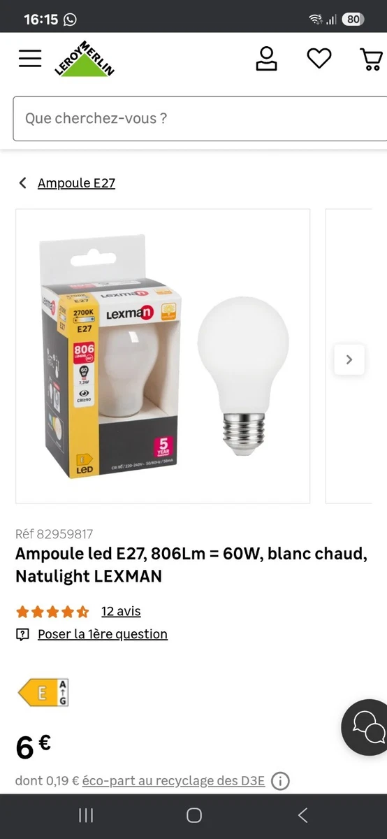 Ampoule led décorative, globe 95mm, E27, 470lm = 40W, blanc très chaud, LEXMAN