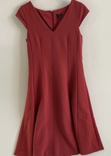 ANN TAYLOR Size 6 Bright Brick Red Paneled V-NECK Flared Dress Midi Career $169