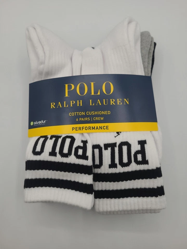 Paquete de 6 calcetines Polo Ralph Lauren doble barra blancos - negros - grises talla 10-13 Foto 4 de 4