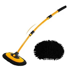 15°Curved Car Wash Brush with Long Handle 43" Extension Pole RV Truck Yellow