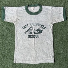 Sz M- Vintage 70s East Fallowfield School dog ringer shirt green youth size USA 