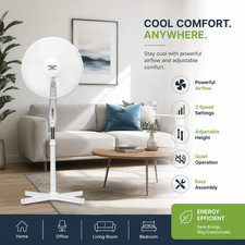 Pedestal 16'' Fan Oscillating Cooling 3 Speed Standing Floor For Home 45W