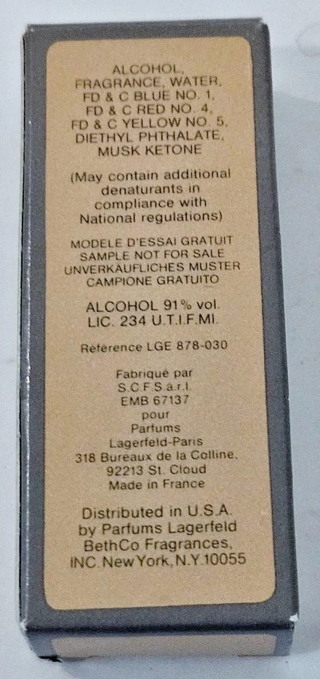 VTG Karl LAGERFELD COLOGNE .17 fl. oz. 5ml Men Cologne ~Travel Size ~NIB - Image 3 of 3