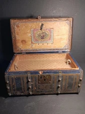 Antique Victorian Doll Steamer Trunk Dome Top Toy Box Travelling Chest 12×7×7