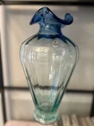 Fenton Glass Vase Tranquility Aquamarine Cobalt Ruffled Rim Tall 12.75”